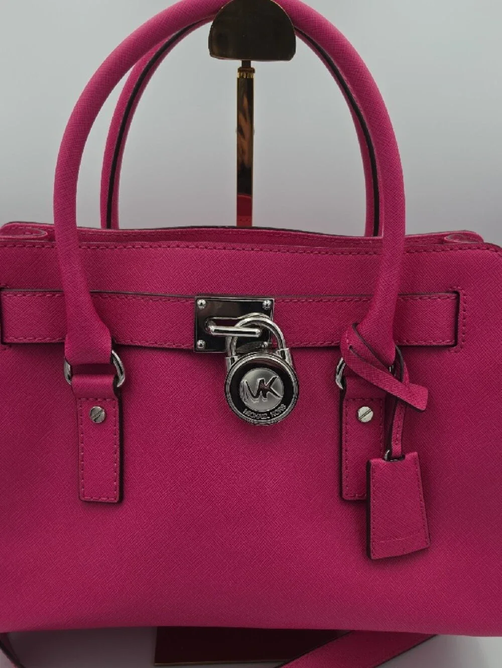 Michael Kors Barbie Pink Saffiano Leather Med Satchel Hamilton W Silver (NWOT)💓